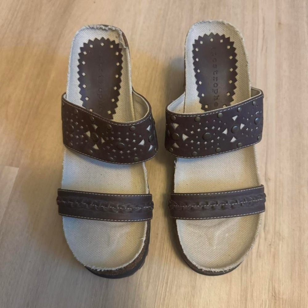 Apostrophe Women's Size 8 Wedges Bohemian Western Braided Studded Strappy - Picture 2 of 7